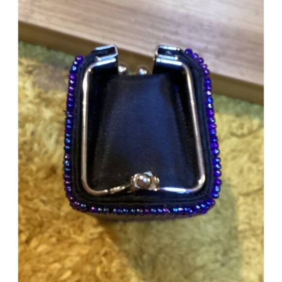 Beaded Coin Purse Far Nine Floral Blue & Pink Mini Lipstick Case Vintage - Picture 4 of 6